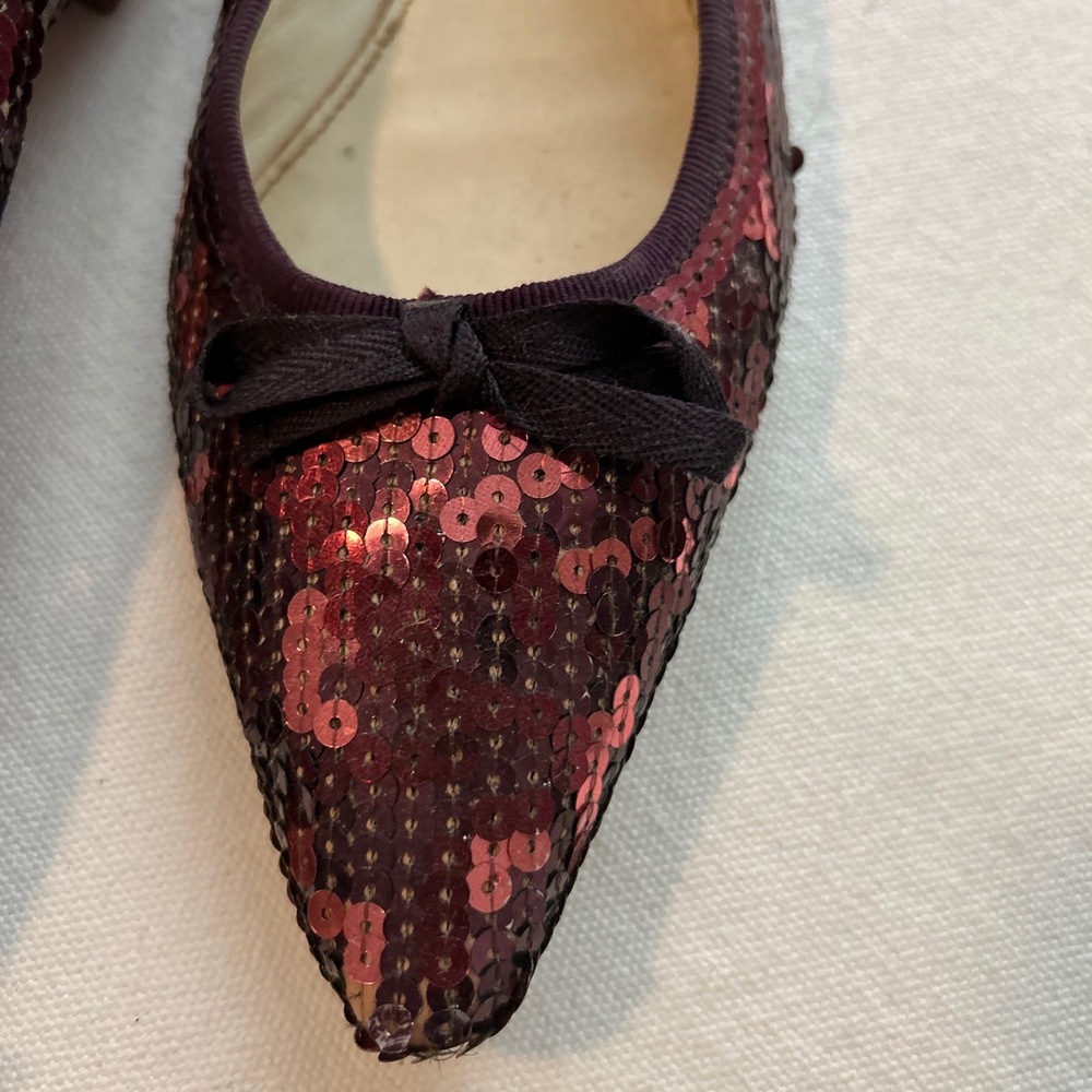 Miu Miu Burgundy Red Sequin Ballet Flats Bow Detail Size 39.5 Sparkle Valentine - Picture 4 of 8